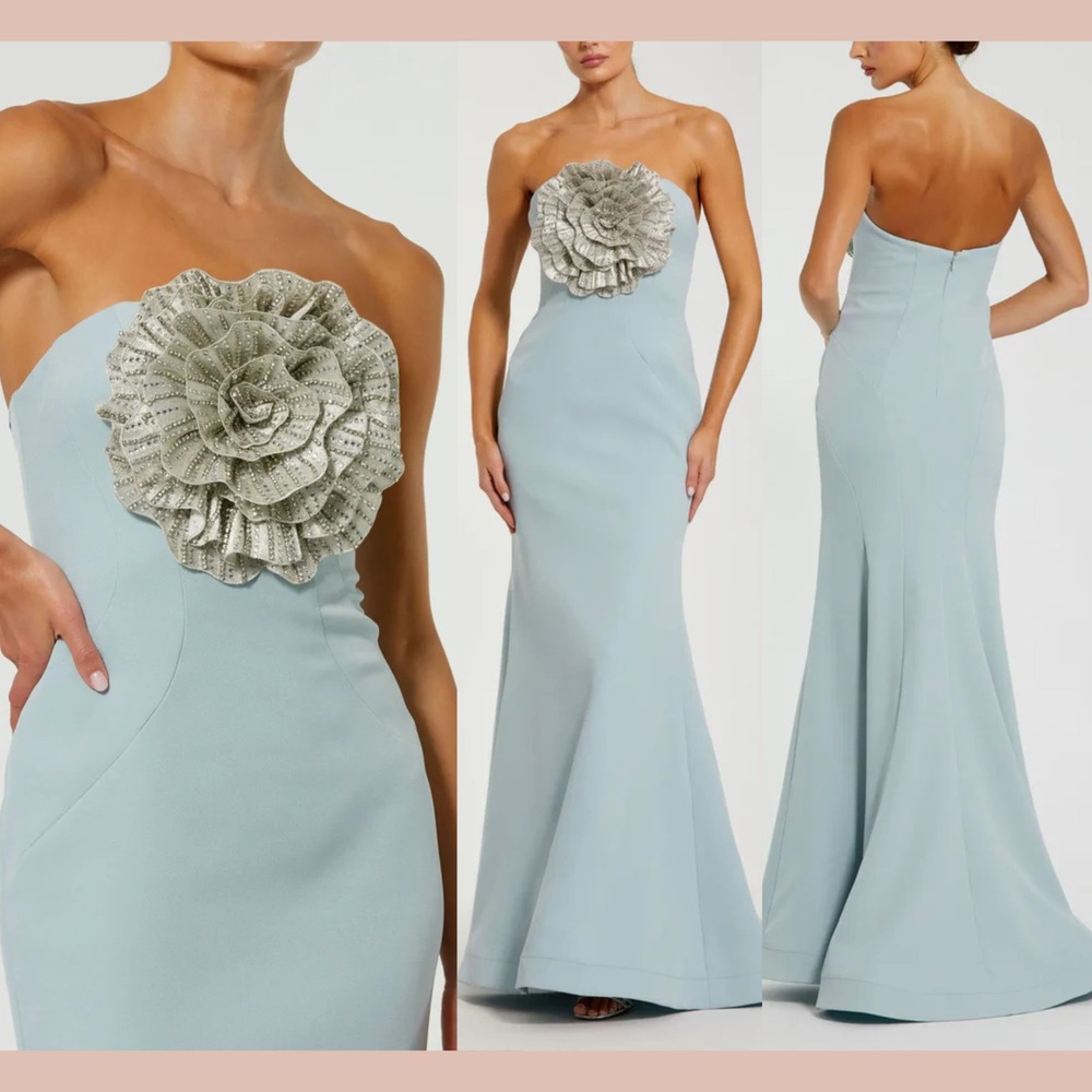 NWT Mac Duggal [‎ 6 ] 11855 Crepe Trumpet Gown 3D Rhinestone Flower #S2002